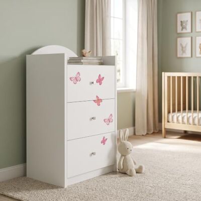 Happy Babies Kindercommode wit met 3 laden, ladekast met mooie print, waskast voor kinderkamer, babykamer, uniseks, nr. 36 Happy Babies Kindercommode wit met 3 laden, ladekast met mooie print, waskast voor kinderkamer, babykamer, uniseks, nr. 36
