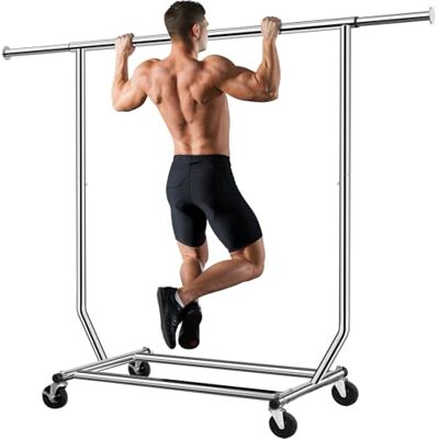 Camabel Metalen kledingrek met wieltjes, max. belastbaarheid 136 kg, verstelbaar, lengte 130-189 cm, zware belasting, verchroomd roestvrij staal, wielen, stabiele kledingstang, uittrekbaar, kledinghanger met rem Camabel Metalen kledingrek met wieltjes, max. belastbaarheid 136 kg, verstelbaar, lengte 130-189 cm, zware belasting, verchroomd roestvrij staal, wielen, stabiele kledingstang, uittrekbaar, kledinghanger met rem