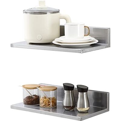 VEVOR Zwevend wandrek van roestvrij staal, 21,8 x 40,6 cm met achterwand, draagvermogen 20 kg, robuust opbergrek voor restaurant, keuken, bar, huis en hotel VEVOR Zwevend wandrek van roestvrij staal, 21,8 x 40,6 cm met achterwand, draagvermogen 20 kg, robuust opbergrek voor restaurant, keuken, bar, huis en hotel
