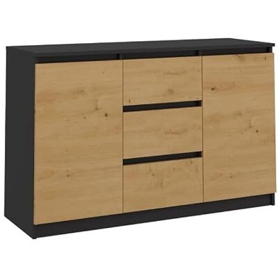 CDF Commode dressoir 120 cm 2 deuren 3 laden antraciet eiken Artisan 16 mm laminaatspaanplaat, ABS-randen, rolrails, voor woonkamer, slaapkamer, kantoor, zelfmontage CDF Commode dressoir 120 cm 2 deuren 3 laden antraciet eiken Artisan 16 mm laminaatspaanplaat, ABS-randen, rolrails, voor woonkamer, slaapkamer, kantoor, zelfmontage