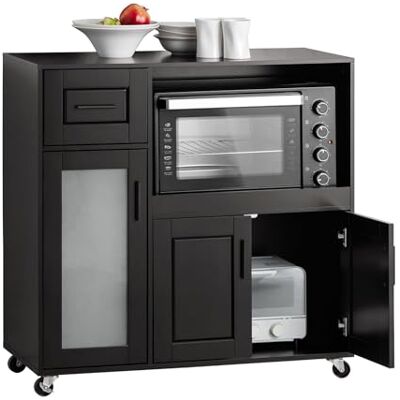 SoBuy Keukenwagen, keukeneiland met wielen, opbergkast voor magnetron, koffiestation, mobiel dressoir voor eetkamer, thuiskantoor, 88,5 x 40 x 89 cm, zwart SoBuy Keukenwagen, keukeneiland met wielen, opbergkast voor magnetron, koffiestation, mobiel dressoir voor eetkamer, thuiskantoor, 88,5 x 40 x 89 cm, zwart
