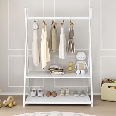 IDIMEX Danilo Kledingkast voor kinderen, met kledingstang en twee planken, tipi-design, van massief hout, 83 x 115 x 50 cm, wit IDIMEX Danilo Kledingkast voor kinderen, met kledingstang en twee planken, tipi-design, van massief hout, 83 x 115 x 50 cm, wit