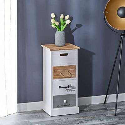 IDIMEX Salva Doekdoek H 77 cm van massief hout, wit, grijs en bruin, 4 laden, commode, kleine opbergkast, hoog, voor slaapkamer of badkamer IDIMEX Salva Doekdoek H 77 cm van massief hout, wit, grijs en bruin, 4 laden, commode, kleine opbergkast, hoog, voor slaapkamer of badkamer