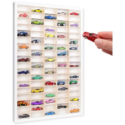 Creative Witte houten wandplank voor miniatuurauto's 90 verstelbare vakken verticale collectie vitrine organizer 80 x 51 x 5,5 cm Creative Witte houten wandplank voor miniatuurauto's 90 verstelbare vakken verticale collectie vitrine organizer 80 x 51 x 5,5 cm