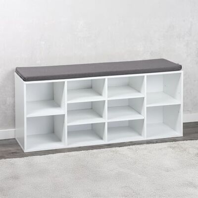 Kesper Schoenenkast met zitkussen, wit gelakt, scheidbare vakken, FSC-gecertificeerde spaanplaat, 103,5 x 48 x 29,5 cm, 9230713 Kesper Schoenenkast met zitkussen, wit gelakt, scheidbare vakken, FSC-gecertificeerde spaanplaat, 103,5 x 48 x 29,5 cm, 9230713
