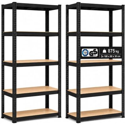Arebos Set van 2 zware rekken 180 x 90 x 30 cm zwart 5 legplanken werkplaatsrek opbergrek kelderrek Arebos Set van 2 zware rekken 180 x 90 x 30 cm zwart 5 legplanken werkplaatsrek opbergrek kelderrek