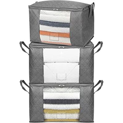 Amazon Basics 3 x opvouwbare opbergzakken met groot kijkvenster, draaggrepen, ritssluiting in blokjes Amazon Basics 3 x opvouwbare opbergzakken met groot kijkvenster, draaggrepen, ritssluiting in blokjes