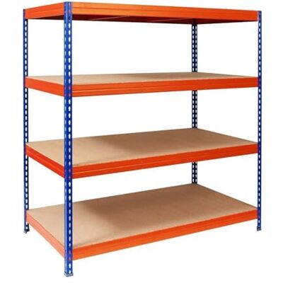 KARAT Planken met grote grip, steekrek, montage zonder gereedschap, rekken voor zware lasten, opslag en garage, modulair werkplaatsrek (blauw-oranje, 200 x 150 x 60 cm, 4 niveaus) KARAT Planken met grote grip, steekrek, montage zonder gereedschap, rekken voor zware lasten, opslag en garage, modulair werkplaatsrek (blauw-oranje, 200 x 150 x 60 cm, 4 niveaus)