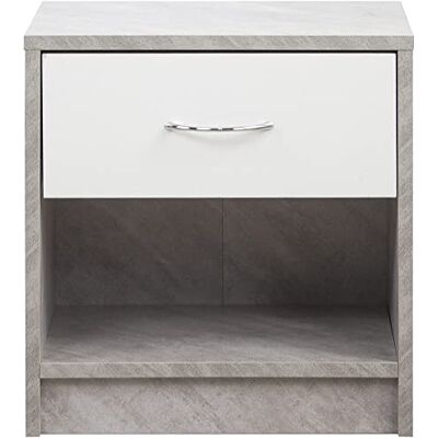 BAKAJI Wit eenvoudig nachtkastje met lade en onderste plank, robuust en duurzaam, modern design, slaapkamer, woonkamer, huis, kantoor, veelzijdig, ruim (cement en wit) BAKAJI Wit eenvoudig nachtkastje met lade en onderste plank, robuust en duurzaam, modern design, slaapkamer, woonkamer, huis, kantoor, veelzijdig, ruim (cement en wit)