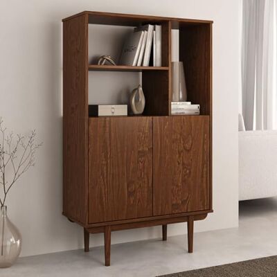 IDIMEX Simona Hoog dressoir met open plank van massief hout in kastanjekleur, commode met 3 open vakken en 2 deuren, boekenkast met deuren, retro houten kast IDIMEX Simona Hoog dressoir met open plank van massief hout in kastanjekleur, commode met 3 open vakken en 2 deuren, boekenkast met deuren, retro houten kast