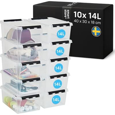 SmartStore 10 x opbergdoos van kunststof met klassiek deksel, 14 l (40 x 30 x 18 cm), stapelbaar en geschikt voor levensmiddelen, kunststof doos met deksel en versterkte hoeken SmartStore 10 x opbergdoos van kunststof met klassiek deksel, 14 l (40 x 30 x 18 cm), stapelbaar en geschikt voor levensmiddelen, kunststof doos met deksel en versterkte hoeken