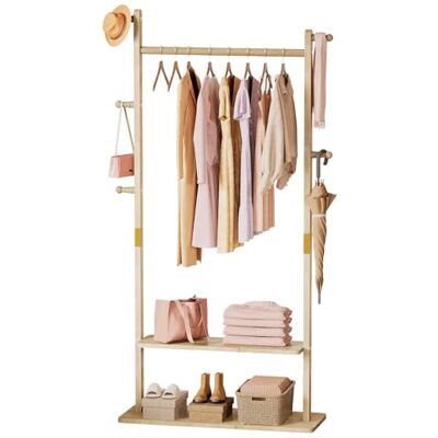 Yorbay Houten kapstok kledingrek: 2 planken met 5 haken Yorbay Houten kapstok kledingrek: 2 planken met 5 haken