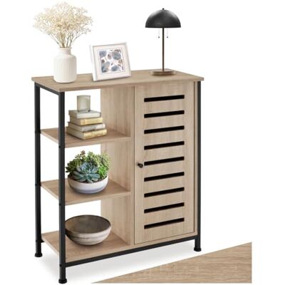 tectake Dressoir met 3 vakken en lade, 71 x 32 x 82 cm, industrieel design, houten commode voor woonkamer, hal, keuken, badkamer, metalen frame (rechterdeur, licht industrieel hout tectake Dressoir met 3 vakken en lade, 71 x 32 x 82 cm, industrieel design, houten commode voor woonkamer, hal, keuken, badkamer, metalen frame (rechterdeur, licht industrieel hout