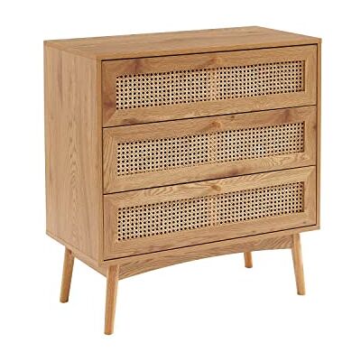 BAÏTA INES Commode eiken look en rotan rieten 3 laden BAÏTA INES Commode eiken look en rotan rieten 3 laden