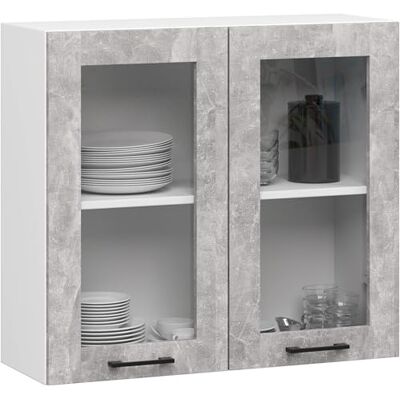 AKORD OLIWIA Hangkast 80 cm met hangglas, 2 planken en 2 deuren, keukeninbouwkast, hoge kast, keukenkast, 80 x 72 x 30,5 cm, wit en beton AKORD OLIWIA Hangkast 80 cm met hangglas, 2 planken en 2 deuren, keukeninbouwkast, hoge kast, keukenkast, 80 x 72 x 30,5 cm, wit en beton