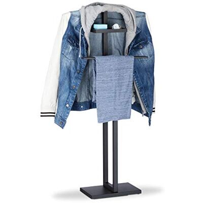 Relaxdays , Nachtkastje zwart met hanger en broekstang, H x B x D 112 x 52,5 x 20 cm, vezelplaat, 112 x 52,5 x 20 cm Relaxdays , Nachtkastje zwart met hanger en broekstang, H x B x D 112 x 52,5 x 20 cm, vezelplaat, 112 x 52,5 x 20 cm