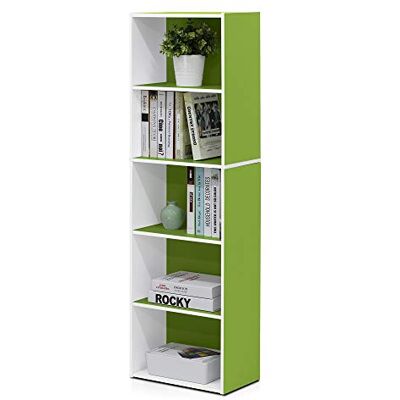 Furinno Luder omkeerbare open boekenkast met 5 niveaus, wit/groen Furinno Luder omkeerbare open boekenkast met 5 niveaus, wit/groen