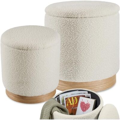 tectake Teddy Scandi Set van 2 gekrulde stoffen opbergkrukken voor kaptafel, slaapkamer, woonkamer, gangmeubel, opbergkruk tectake Teddy Scandi Set van 2 gekrulde stoffen opbergkrukken voor kaptafel, slaapkamer, woonkamer, gangmeubel, opbergkruk