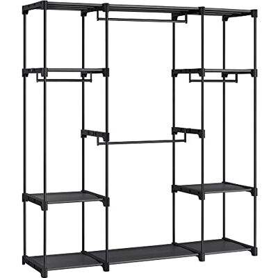 SONGMICS RYG036B02 Open kast, kapstok, kledingstang, kledingkast, 4 hangvakken, veel ruimte, voor slaapkamer, woonkamer, zwart, 43 x 151 x 166 cm SONGMICS RYG036B02 Open kast, kapstok, kledingstang, kledingkast, 4 hangvakken, veel ruimte, voor slaapkamer, woonkamer, zwart, 43 x 151 x 166 cm