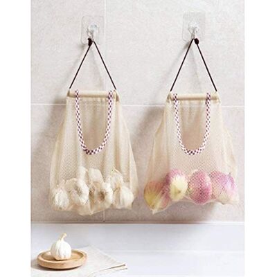 Yulix Yunobi Opbergzakken van gaas om op te hangen, voor keuken, badkamer, 2 stuks, Beige Yulix Yunobi Opbergzakken van gaas om op te hangen, voor keuken, badkamer, 2 stuks, Beige