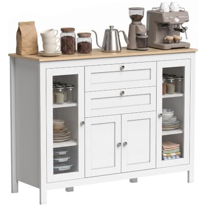 HOMCOM Dressoir voor woonkamer, 1 dubbele deurkast, 2 laden, 120 x 40 x 90 Opbergkast, 2 kasten met glazen deur, verstelbare plank, moderne stijl, dressoir, eetkamer en keuken HOMCOM Dressoir voor woonkamer, 1 dubbele deurkast, 2 laden, 120 x 40 x 90 Opbergkast, 2 kasten met glazen deur, verstelbare plank, moderne stijl, dressoir, eetkamer en keuken