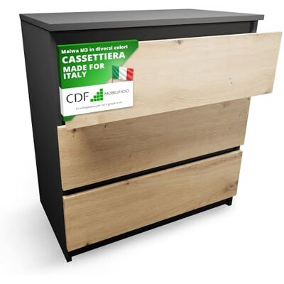 CDF Commode met 3 laden, antraciet eiken Artisan voor slaapkamer, 40 x 70 x Kledingopslag, gebruik in de woonkamer of op kantoor, eenvoudige installatie, modern design, lage kast, dagelijks gebruik CDF Commode met 3 laden, antraciet eiken Artisan voor slaapkamer, 40 x 70 x Kledingopslag, gebruik in de woonkamer of op kantoor, eenvoudige installatie, modern design, lage kast, dagelijks gebruik