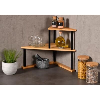 Kesper Hoekplank keuken met 2 niveaus, materiaal: bamboe, afmetingen: B 52 x H 39 x D 29,5 cm, kleur: naturel, zwart 58808 Kesper Hoekplank keuken met 2 niveaus, materiaal: bamboe, afmetingen: B 52 x H 39 x D 29,5 cm, kleur: naturel, zwart 58808