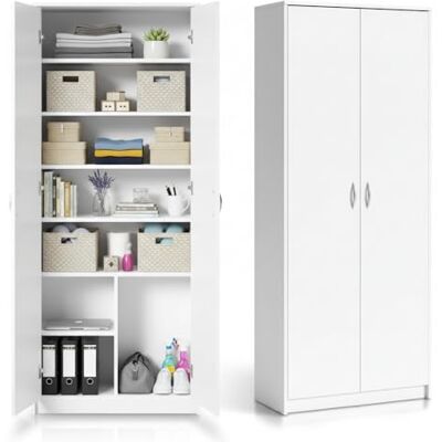 Home Collective Multifunctionele kast, wit, 74 cm breed, 180 cm hoog, met vier legplanken, huishoudkast, houten organizer voor slaapkamer, hal, kelder, kantoor Home Collective Multifunctionele kast, wit, 74 cm breed, 180 cm hoog, met vier legplanken, huishoudkast, houten organizer voor slaapkamer, hal, kelder, kantoor