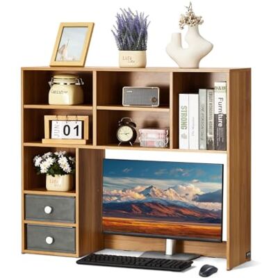 VEVOR Bureaurek met 3 niveaus, bureauboekenkast 94 x 25,4 x 79,2 cm, bureau-organizer met 2 laden van stof, opberghouder voor thuis, slaapzaal, houtkleur VEVOR Bureaurek met 3 niveaus, bureauboekenkast 94 x 25,4 x 79,2 cm, bureau-organizer met 2 laden van stof, opberghouder voor thuis, slaapzaal, houtkleur