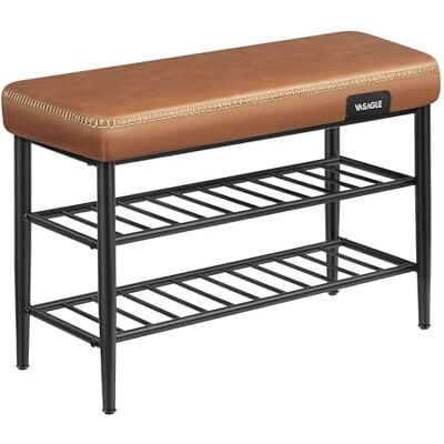 VASAGLE Schoenenbank, PU met naden, 80 x 30 x 50 cm EKHO LSB054K01 Opbergbank, entreemeubel, moderne stijl, half-eeuw, belasting 135 kg, karamelbruin en matzwart, EKHO LSB054K01 VASAGLE Schoenenbank, PU met naden, 80 x 30 x 50 cm EKHO LSB054K01 Opbergbank, entreemeubel, moderne stijl, half-eeuw, belasting 135 kg, karamelbruin en matzwart, EKHO LSB054K01