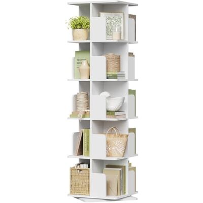 EUGAD Draaibare boekenkast, 360 graden, 5 niveaus, 20 vakken, woonkamer, kantoor, 40 x 155 x 40 cm, wit EUGAD Draaibare boekenkast, 360 graden, 5 niveaus, 20 vakken, woonkamer, kantoor, 40 x 155 x 40 cm, wit