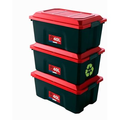 Sundis 4546007 Locker, 3 x 40 L, zwart/rood Sundis 4546007 Locker, 3 x 40 L, zwart/rood