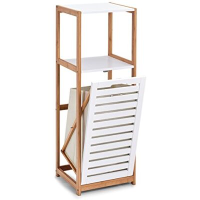 Zeller 18867 Vrijstaand rek met wasmand Bamboo MDF wit ca. 36 x 33 x 98 cm Zeller 18867 Vrijstaand rek met wasmand Bamboo MDF wit ca. 36 x 33 x 98 cm