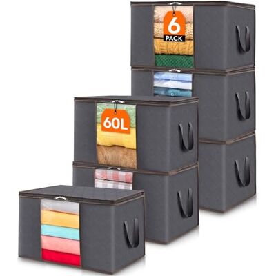 Lifewit 6 stuks opbergzakken voor kleding, 60 liter, opbergdoos, verhuizing, opbergbak voor kleding, dekens, dekbedden, opvouwbare opbergdoos met versterkt handvat, grijs Lifewit 6 stuks opbergzakken voor kleding, 60 liter, opbergdoos, verhuizing, opbergbak voor kleding, dekens, dekbedden, opvouwbare opbergdoos met versterkt handvat, grijs