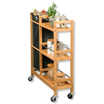 Kesper Nisrek op wielen met flessenverzamelaar, materiaal: bamboe, polyester, afmetingen: B 20 cm, H 78 cm, D 68 cm, kleur: naturel, grijs 24857 13 Kesper Nisrek op wielen met flessenverzamelaar, materiaal: bamboe, polyester, afmetingen: B 20 cm, H 78 cm, D 68 cm, kleur: naturel, grijs 24857 13