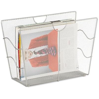 Relaxdays Tijdschriftenhouder van metaal, krantenrek van gevlochten mesh (h x b x d): 27 x 39 x 17 cm, zilver Relaxdays Tijdschriftenhouder van metaal, krantenrek van gevlochten mesh (h x b x d): 27 x 39 x 17 cm, zilver