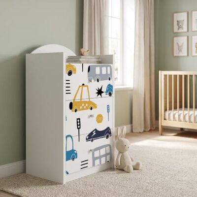 Happy Babies Kindercommode wit met 3 laden, ladekast met mooie print, waskast voor kinderkamer, babykamer, uniseks, nr. 407 Happy Babies Kindercommode wit met 3 laden, ladekast met mooie print, waskast voor kinderkamer, babykamer, uniseks, nr. 407