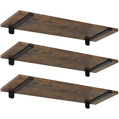EUGAD Set van 3 wandplanken van MDF en metaal, vintage hout en zwart EUGAD Set van 3 wandplanken van MDF en metaal, vintage hout en zwart