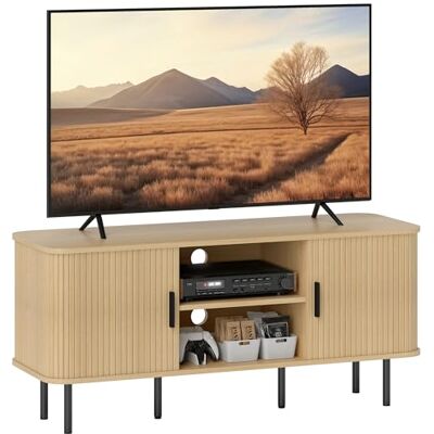HOMCOM TV-kast met 2 lamellendeuren, 120 cm, eikentint, voor 55 inch tv HOMCOM TV-kast met 2 lamellendeuren, 120 cm, eikentint, voor 55 inch tv