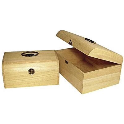 Rayher 6166600 Houten koffer, 29,5 x 20,5 x 14 cm, antiek, handvat en metalen sluiting, voor gebruiksvoorwerpen, ongeverfd, natuur, zonder binnenvak Rayher 6166600 Houten koffer, 29,5 x 20,5 x 14 cm, antiek, handvat en metalen sluiting, voor gebruiksvoorwerpen, ongeverfd, natuur, zonder binnenvak