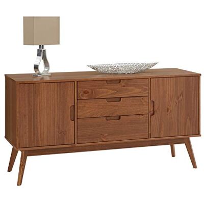 IDIMEX Tivoli dressoir in Scandinavische stijl, Scandinavisch design, vintage, Scandinavisch, commode, servieskast met 3 laden en 2 vleugeldeuren, van massief grenen, gelakt donkerbruin IDIMEX Tivoli dressoir in Scandinavische stijl, Scandinavisch design, vintage, Scandinavisch, commode, servieskast met 3 laden en 2 vleugeldeuren, van massief grenen, gelakt donkerbruin