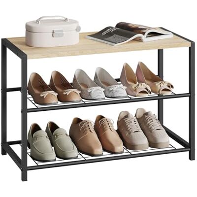 WOLTU schoenenrek 2-laags schoenenbank met staande zitting, metalen houten schoen opbergkast kasten Organizer voor hal WOLTU schoenenrek 2-laags schoenenbank met staande zitting, metalen houten schoen opbergkast kasten Organizer voor hal