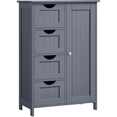 VASAGLE Badkamermeubel, ruimtebesparend, commode, met 4 laden, kast met deur, verstelbaar rek, 30 x 55 x 82 cm, leigrijs LHC41GY VASAGLE Badkamermeubel, ruimtebesparend, commode, met 4 laden, kast met deur, verstelbaar rek, 30 x 55 x 82 cm, leigrijs LHC41GY