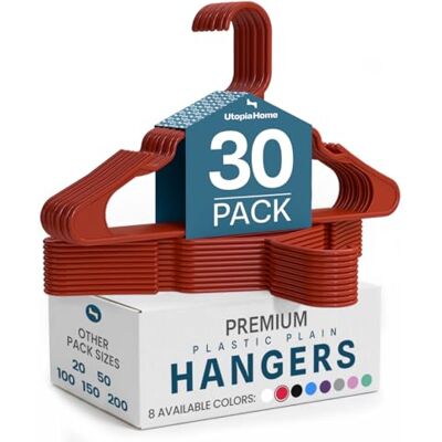Utopia Home 30 stuks standaard kleerhangers van kunststof voor kleding, robuust en ruimtebesparend, rood Utopia Home 30 stuks standaard kleerhangers van kunststof voor kleding, robuust en ruimtebesparend, rood