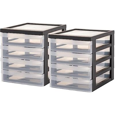 Iris Ohyama , 2 stuks opbergdozen, organizer, 4 laden van 1,5 l, ergonomische handgrepen, transparante laden, kantoor design Chest DC-A5 4 zwart Iris Ohyama , 2 stuks opbergdozen, organizer, 4 laden van 1,5 l, ergonomische handgrepen, transparante laden, kantoor design Chest DC-A5 4 zwart