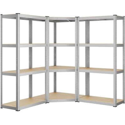 SONGMICS Hoekplankset met 4 niveaus, van staal, 1500 kg Opslagplanken, zware belasting, garage, magazijn, zilver en natuurlijk beige SONGMICS Hoekplankset met 4 niveaus, van staal, 1500 kg Opslagplanken, zware belasting, garage, magazijn, zilver en natuurlijk beige