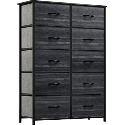 YITAHOME Stoffen commode met houten blad en grote opbergruimte, commode voor slaapkamer met 10 laden, houtnerf zwart antraciet YITAHOME Stoffen commode met houten blad en grote opbergruimte, commode voor slaapkamer met 10 laden, houtnerf zwart antraciet