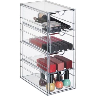 Relaxdays Ladebox met 4 vakken, make-up-organizer, kantoor, handwerk, kunststof, toren, lade, transparant Relaxdays Ladebox met 4 vakken, make-up-organizer, kantoor, handwerk, kunststof, toren, lade, transparant