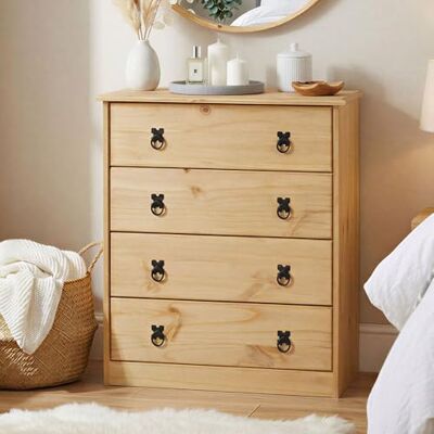 IDIMEX Barrio Commode met 4 grote laden, dressoir van hout, Mexicaanse stijl, van massief grenen met getinte en gewaxte afwerking IDIMEX Barrio Commode met 4 grote laden, dressoir van hout, Mexicaanse stijl, van massief grenen met getinte en gewaxte afwerking