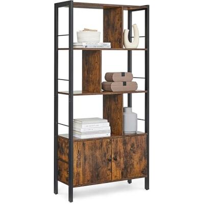 VASAGLE Boekenrek, boekenkast met 4 niveaus, opbergkast, wandkast, met deuren, groot, stalen frame, voor woonkamer, kantoor, slaapkamer, industriële stijl, rustiek bruin en zwart, LBC022B01 VASAGLE Boekenrek, boekenkast met 4 niveaus, opbergkast, wandkast, met deuren, groot, stalen frame, voor woonkamer, kantoor, slaapkamer, industriële stijl, rustiek bruin en zwart, LBC022B01